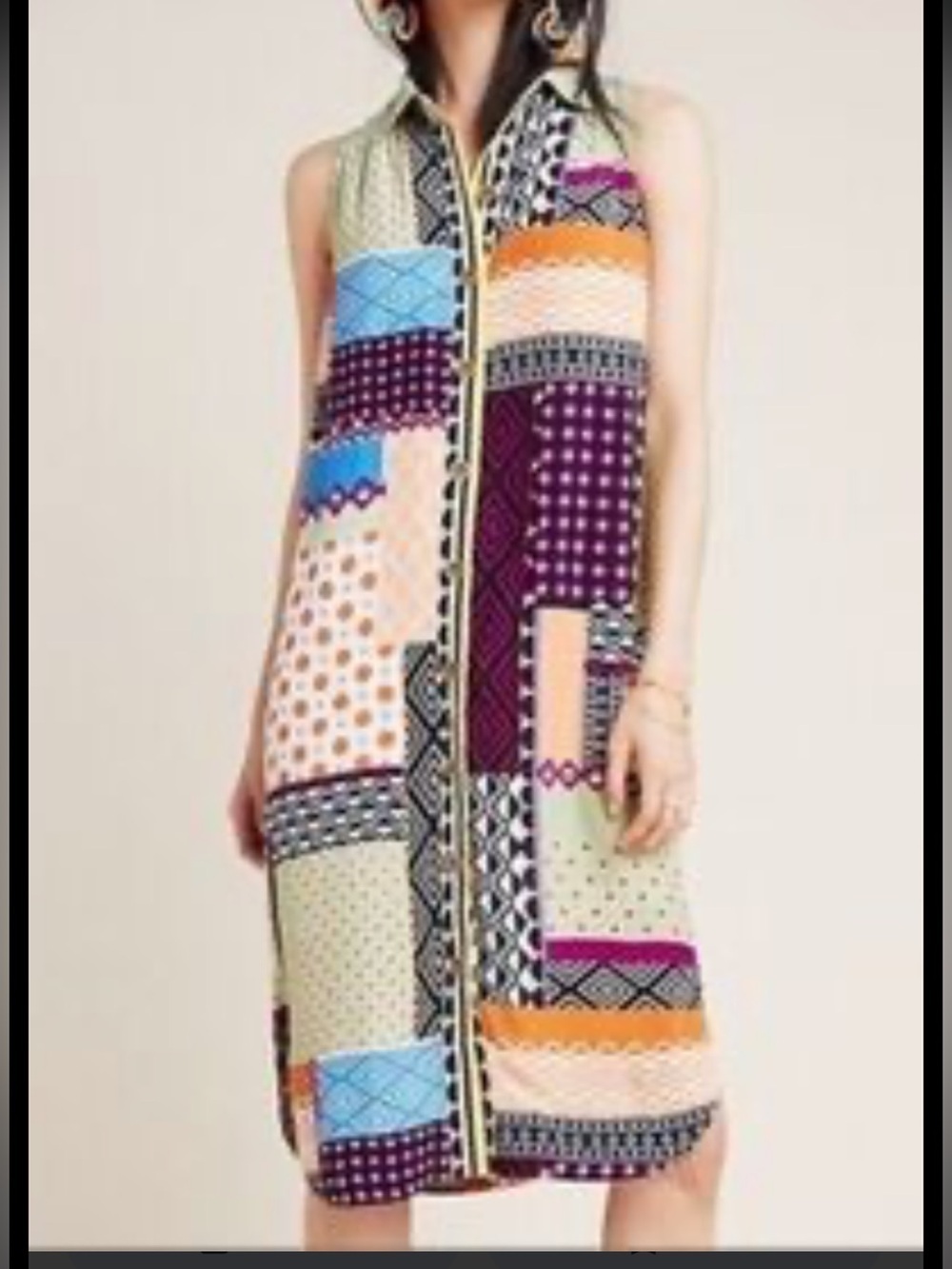 Anthropologie Multicolor Patchwork Sleeveless Shirt Dress